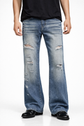 Blue Scratched Bootcut Jeans