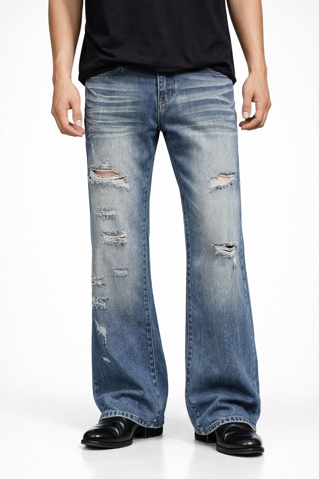 Blue Scratched Bootcut Jeans