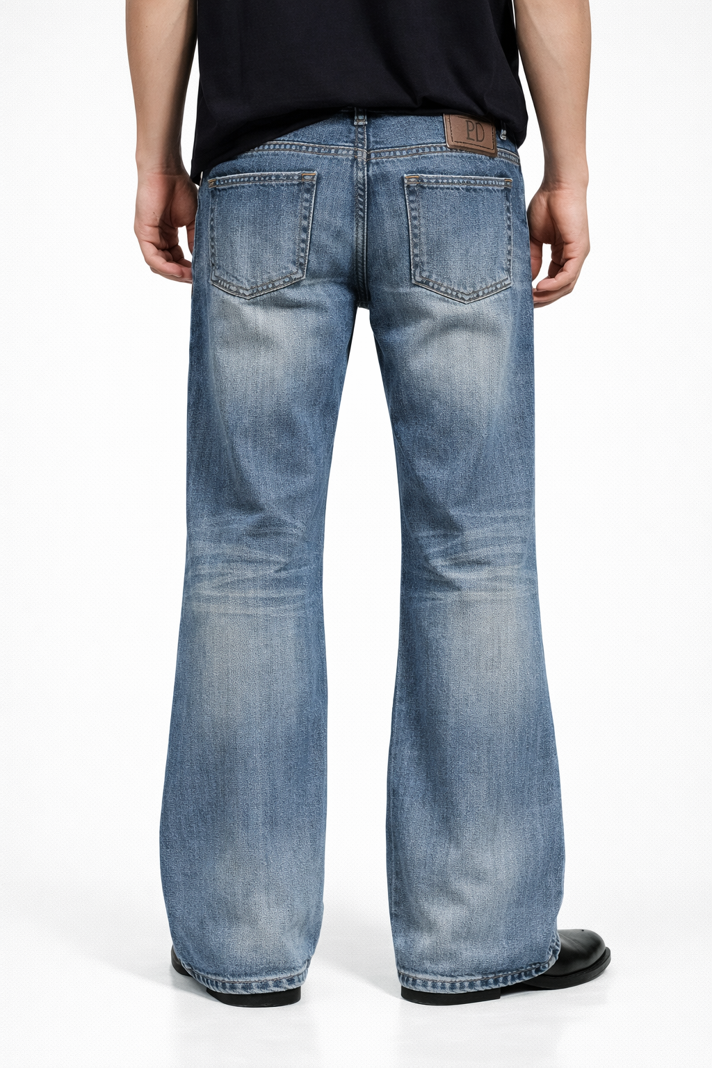 Blue Scratched Bootcut Jeans