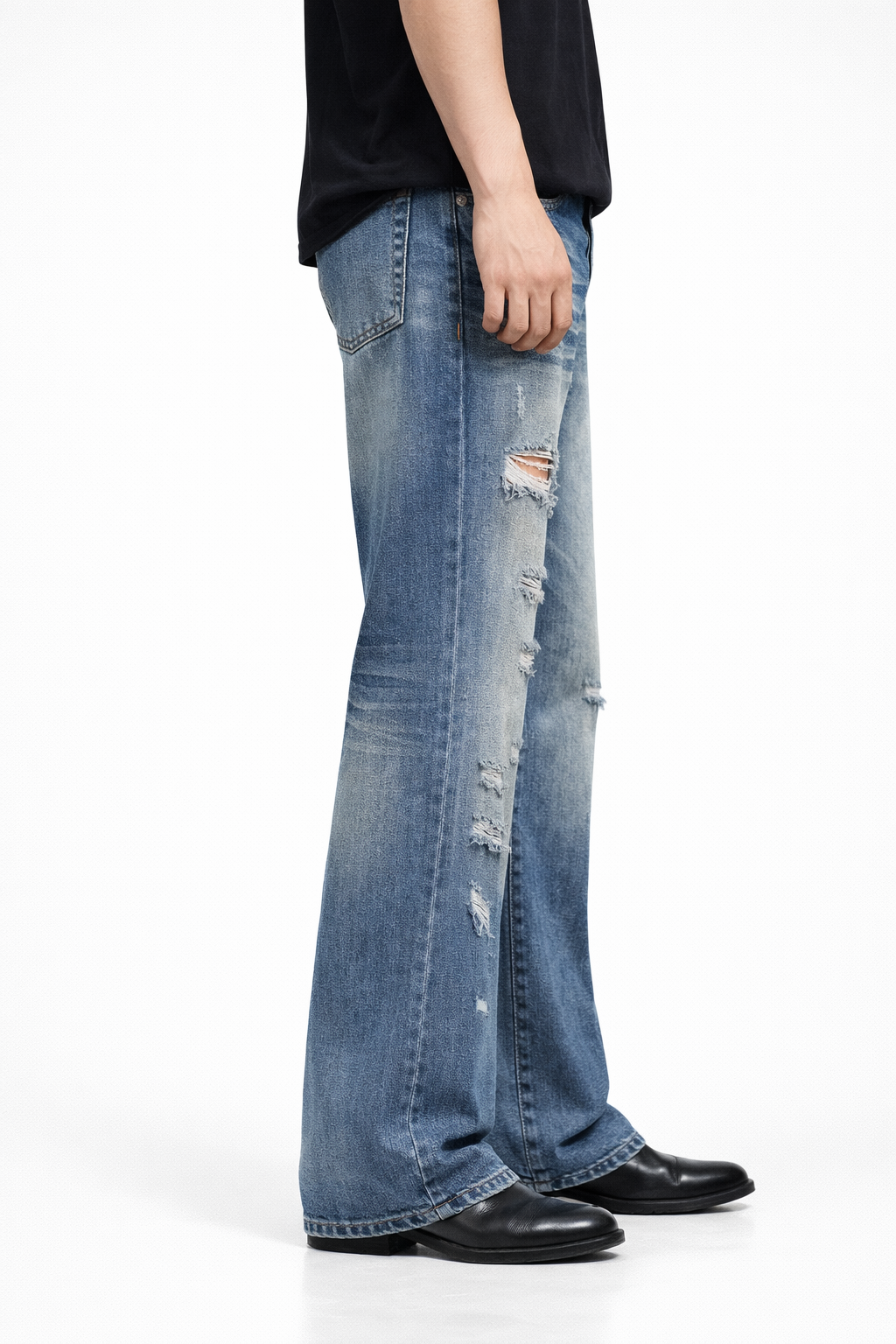 Blue Scratched Bootcut Jeans